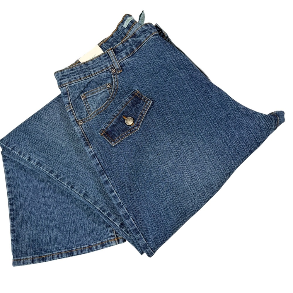 NEW Adolfo Woman 20 Blue Jeans Straight Leg Flap Pocket High Rise Y2K Classic